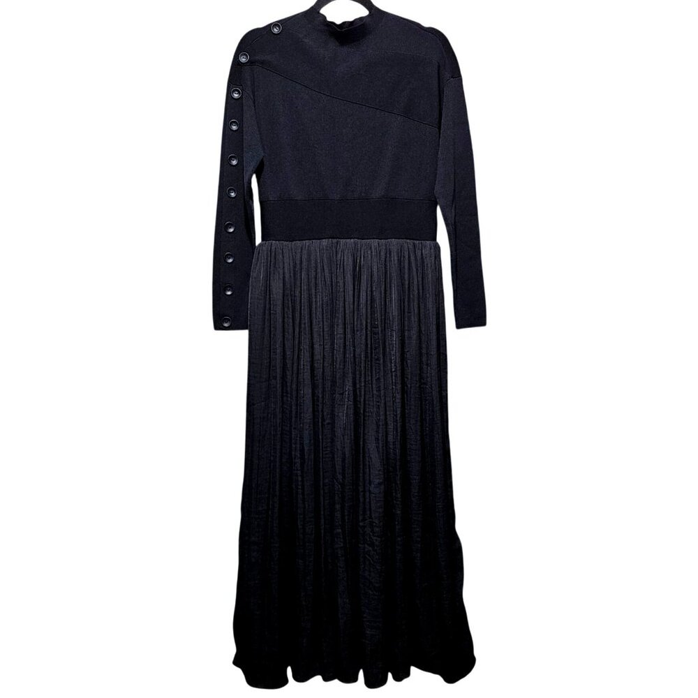 Portrait Courtside Dress Black Long Sleeve Button Detail M - Picture 2 of 11